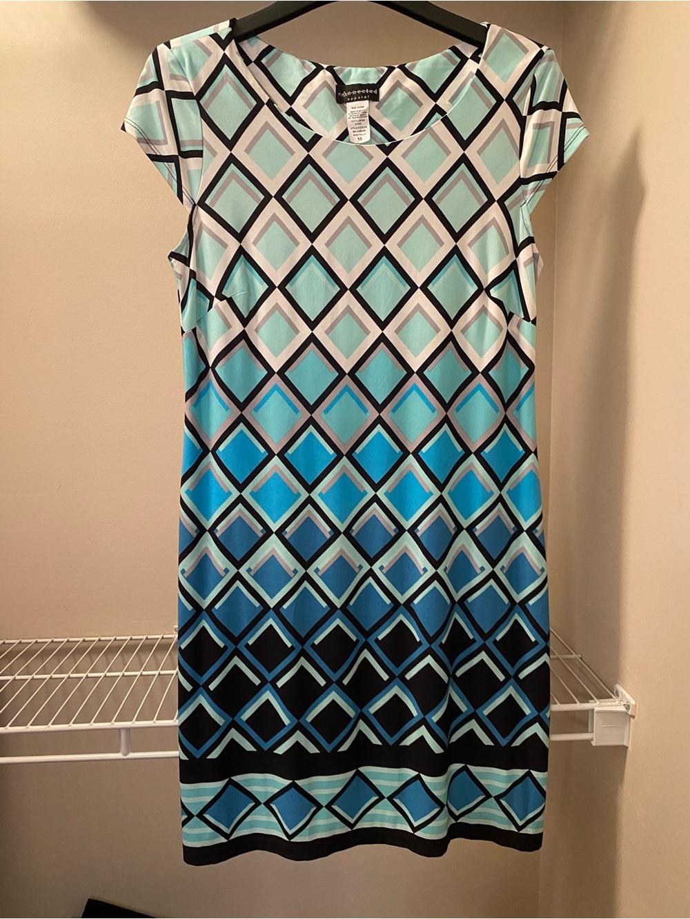 Connected Apparel Geometric Print  Shift Dress With Cap Sleeves Size 10